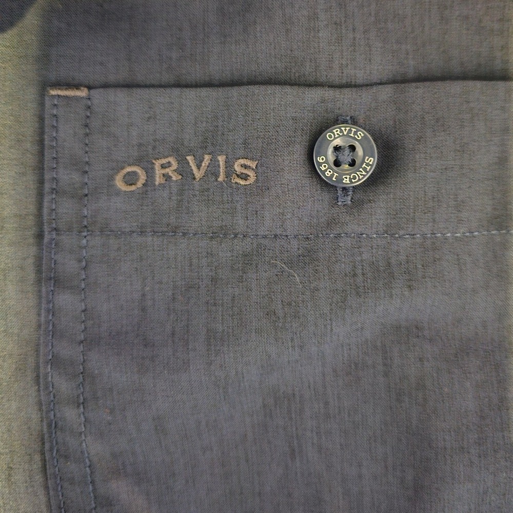 Orvis Classic Collection Mens Large Short Sleeve Button Down Shirt Navy Pockets - Picture 4 of 7
